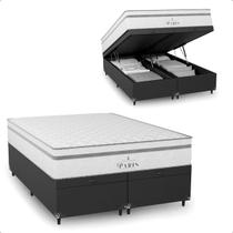 Cama Box Baú Casal Bipartido Preto + Colchão Paris Branco Cama Box Baú Casal Bipartido Preto + Colchão Paris Branco