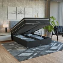 Cama Box Baú Casal Bipartido Preto + Colchão Paris Molas