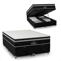 Cama Box Baú Casal Bipartido Preto + Colchão Paris Molas Cama Box Baú Casal Bipartido Preto + Colchão Paris Molas