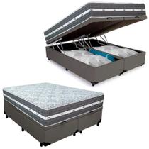 Cama Box Baú Casal Bipartido Sintético + Colchão Anjos Black Graphite Molas Ensacadas 138cm Suporta Até 120kg Por Pessoa