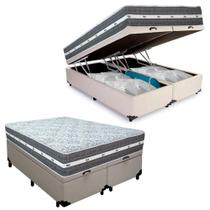 Cama Box Baú Casal Bipartido Sintético + Colchão Anjos Black Graphite Molas Ensacadas 138cm Suporta Até 120kg Por Pessoa