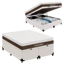 Cama Box Baú Casal Bipartido Sintético + Colchão Molas Ensacadas Royal Sleep Elegance 138cm Suporta Até 150 Kg p/ Pessoa