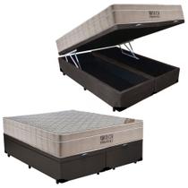 Cama Box Baú Casal Bipartido Sintético + Colchão Ortobom Airtech Molas Ensacadas 65x138x188 Marrom