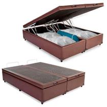 Cama Box Baú Casal Bipartido Sintético cor definida Marrom 138x188x44 Cama Box Baú Casal Bipartido Sintético cor definida Marrom 138x188x44