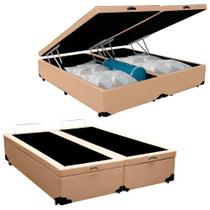 Cama Box Baú Casal Bipartido Sintético design em cor Bege 138x188x44 Cama Box Baú Casal Bipartido Sintético design em cor Bege 138x188x44