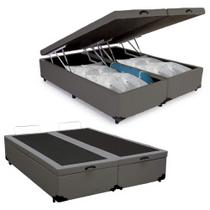 Cama Box Baú Casal Bipartido Sintético Mega Cama Cinza 138x188x45cm