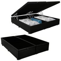 Cama Box Baú Casal Bipartido Sintético Preto EMTH 138x188x40