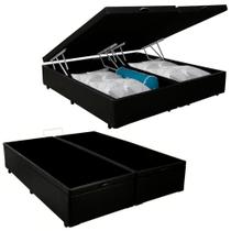 Cama Box Baú Casal Bipartido Sintético Serene Preto 138x188x44 Cama Box Baú Casal Bipartido Sintético Serene Preto 138x188x44