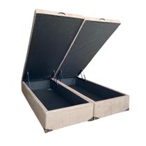 Cama Box Baú Casal Bipartido Suede Bege Com Pistão A Gás, Estrutura Reforçada, Imperium do Sono Cama Box Baú Casal Bipartido Suede Bege Com Pistão A Gás, Estrutura Reforçada, Imperium do Sono