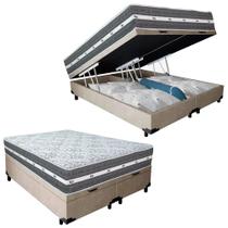 Cama Box Baú Casal Bipartido Suede + Colchão Anjos Black Graphite Molas Ensacadas 138x188x64cm Bege Cama Box Baú Casal Bipartido Suede + Colchão Anjos Black Graphite Molas Ensacadas 138x188x64cm Bege