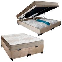 Cama Box Baú Casal Bipartido Suede + Colchão De Molas Ensacadas Portobel Ipanema 138x188x66cm Bege Cama Box Baú Casal Bipartido Suede + Colchão De Molas Ensacadas Portobel Ipanema 138x188x66cm Bege