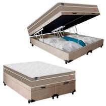 Cama Box Baú Casal Bipartido Suede + Colchão Lis Molas Ensacadas Plumatex 138cm Bege Cama Box Baú Casal Bipartido Suede + Colchão Lis Molas Ensacadas Plumatex 138cm Bege