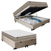 Cama Box Baú Casal Bipartido Suede + Colchão Lis Molas Ensacadas Plumatex 138cm
