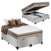Cama Box Baú Casal Bipartido Suede + Colchão Molas Ensacadas Royal Sleep BioClassic 138x188x64 Cama Box Baú Casal Bipartido Suede + Colchão Molas Ensacadas Royal Sleep BioClassic 138x188x64