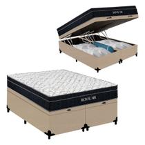 Cama Box Baú Casal Bipartido Suede + Colchão Molas Ensacadas Royal Sleep Royal Air 138x188x67 Cama Box Baú Casal Bipartido Suede + Colchão Molas Ensacadas Royal Sleep Royal Air 138x188x67