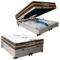Cama Box Baú Casal Bipartido Suede + Colchão Molas Ensacadas Texas Prime Colchões 138cm Cama Box Baú Casal Bipartido Suede + Colchão Molas Ensacadas Texas Prime Colchões 138cm