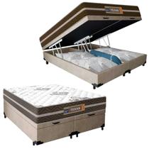 Cama Box Baú Casal Bipartido Suede + Colchão Molas Ensacadas Texas Prime Colchões 138cm - Suporta Até 120kg Por Pessoa Cama Box Baú Casal Bipartido Suede + Colchão Molas Ensacadas Texas Prime Colchões 138cm - Suporta Até 120kg Por Pessoa