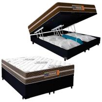 Cama Box Baú Casal Bipartido Suede + Colchão Molas Ensacadas Texas Prime Colchões 138x188x67cm Preto Cama Box Baú Casal Bipartido Suede + Colchão Molas Ensacadas Texas Prime Colchões 138x188x67cm Preto