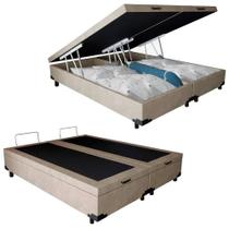 Cama Box Baú Casal Bipartido Suede Mega Cama Bege 138x188x45cm