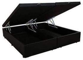 Cama Box Baú casal Bipartido Suede Preto com pistão a gás Cama Box Baú casal Bipartido Suede Preto com pistão a gás