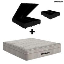 Cama Box Baú Casal Bipartido Suede Preto e Colchão de Mola Ensacada Casal Airtech Ortobom