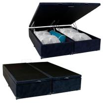Cama Box Baú Casal Bipartido Suede Serene Preto 138x188x44