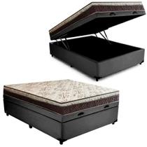 Cama Box Baú Casal Blindado material sintético + Colchão Casal Espuma Extra Firme D33 Elegance Ortopédico 64x138x188 Cinza