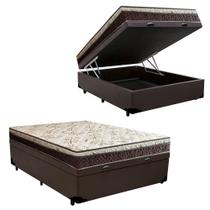 Cama Box Baú Casal Blindado material sintético + Colchão Casal Espuma Extra Firme D33 Elegance Ortopédico 72x138x188 Marrom