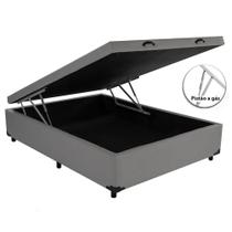 Cama Box Baú Casal Blindado Sintético Cinza com Pistões a gás