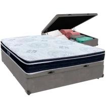 Cama Box Baú Casal Blindado suede cinza+ Colchão casal 22cm