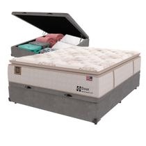 Cama Box Baú Casal Cinza + Colchão Doux Comfort Molas LFK Sealy