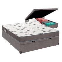 Cama Box Baú Casal Cinza + Colchão Light D33 Ortobom