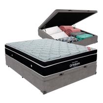 Cama Box Baú Casal Cinza e Colchão Elegant Superpocket Molas ensacadas Ortobom Cama Box Baú Casal Cinza e Colchão Elegant Superpocket Molas ensacadas Ortobom