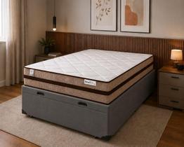 Cama Box Baú Casal Cinza material sintético + Colchão Molas Ensacadas Ilheus 138x188x65
