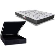 Cama Box Baú Casal: Colchão Anatômico Herval D28 / AG65 Ortopedic Black + Base CRC Suede Black(138x188)