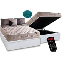 Cama Box Baú Casal: Colchão c/Vibro Massagem Anjos MasterPocket Ensacadas Commodite + Base CRC Courano White(138x188)