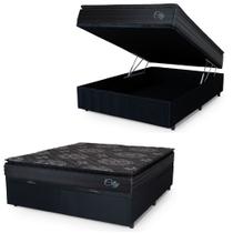 Cama Box Baú Casal Colchão Com Molas Ensacadas City Pillow Top 138x188x64cm Preto Hellen Cama Box Baú Casal Colchão Com Molas Ensacadas City Pillow Top 138x188x64cm Preto Hellen