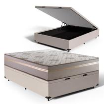 Cama Box Baú Casal + Colchão D33 Millenium One Face Bege 138x188x61cm - Suporta até 120Kg Por Pessoa