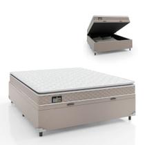 Cama Box Baú Casal Colchão D33 Pillow Top Millenium 138x188x57cm Bege - Suporta Até 100kg Por Pessoa Bege