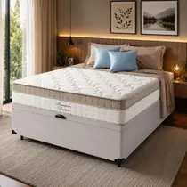 Cama Box Baú Casal + Colchão de Molas Ensacadas King Best Premium Dream (138x188x64) Anjos