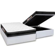 Cama Box Baú Casal: Colchão Espuma Castor D33 Black e White Air Double Face Euro Pillow + Base CRC Courano White(138x188)