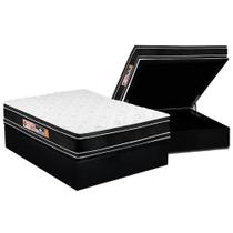 Cama Box Baú Casal: Colchão Espuma Castor D33 Black e White Air Euro Pillow + Base CRC Suede Black(138x188)
