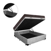 Cama Box Baú Casal Colchão Espuma D33 + Box Suede Cinza Santo Box 56x138x188