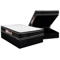 Cama Box Baú Casal: Colchão Espuma D33 Castor Black e White Air Double Face Euro Pillow + Base CRC Suede Black(138x188)