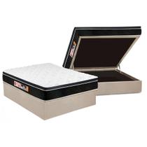 Cama Box Baú Casal: Colchão Espuma D33 Castor Black e White Air Euro Pillow + Base CRC Suede Clean(138x188)