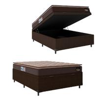 Cama Box Baú Casal Colchão Espuma D33 Pillow Top Millenium 138x188x60cm Marrom Hellen