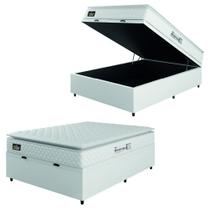 Cama Box Baú Casal Colchão Espuma D33 Pillow Top New Millenium 138x188x60cm Branco Linho Hellen