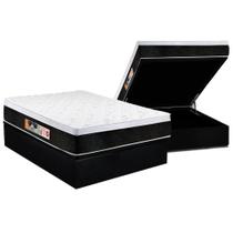 Cama Box Baú Casal: Colchão Espuma D45 Castor Black e White Air Euro Pillow + Base CRC Courano Black(138x188)