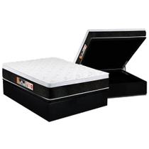 Cama Box Baú Casal: Colchão Espuma D45 Castor Black e White Air Euro Pillow + Base CRC Suede Black(138x188)