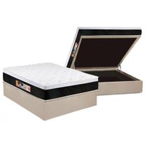 Cama Box Baú Casal: Colchão Espuma D45 Castor Black e White Air Euro Pillow + Base CRC Suede Clean(138x188)